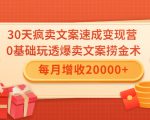 30天疯卖文案速成变现营,0基础玩透爆卖文案捞金术!每月增收20000+-知乎者也
