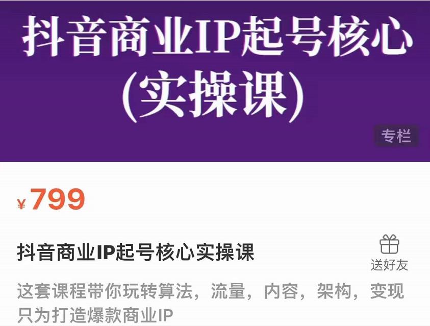 抖音商业IP起号核心实操课,带你玩转算法,流量,内容,架构,变现-知乎者也
