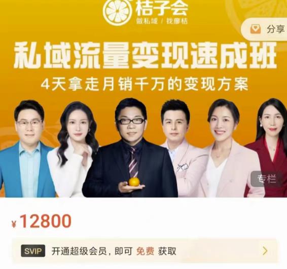 桔子会·私域流量变现速成班,4天拿走月销千万的变现方案 价值12800元-知乎者也