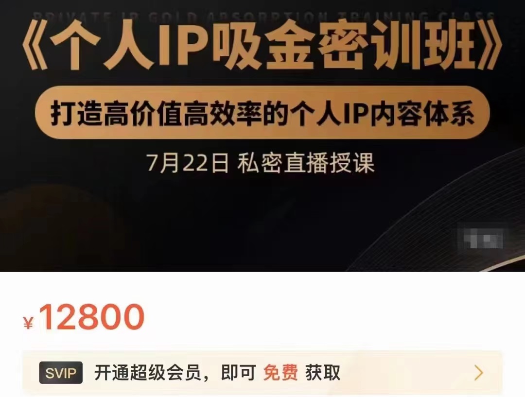 个人IP吸金密训班,打造高价值高效率的个人IP内容体系(价值12800元)-知乎者也