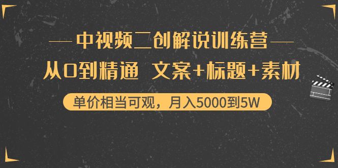 中视频二创解说训练营：从0到精通 文案+标题+素材、月入5000到5W-知乎者也