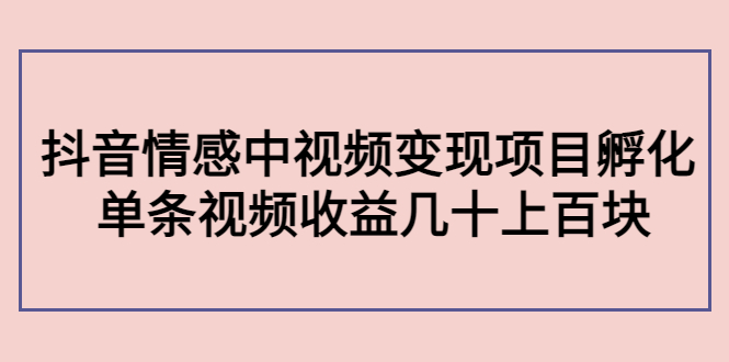 副业孵化营第5期:抖音情感中视频变现项目孵化 单条视频收益几十上百-知乎者也