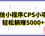 微信小程序CPS小项目，有微信就能做，轻松上手躺赚5000+-知乎者也