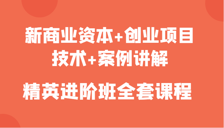 新商业资本+创业项目，技术+案例讲解，精英进阶班全套课程-知乎者也