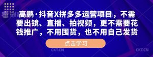 高鹏·抖音X拼多多运营项目,不需要出镜、直播、拍视频,不需要花钱推广,不用囤货,不用自己发货-知乎者也
