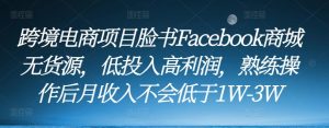 跨境电商项目脸书Facebook商城无货源,低投入高利润,熟练操作后月收入不会低于1W-3W-知乎者也