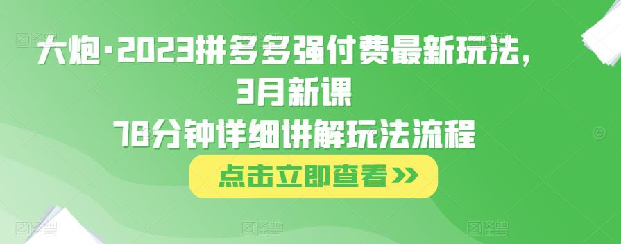 大炮·2023拼多多强付费最新玩法，3月新课​78分钟详细讲解玩法流程-知乎者也