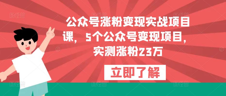 公众号涨粉变现实战项目课,5个公众号变现项目,实测涨粉23万-知乎者也