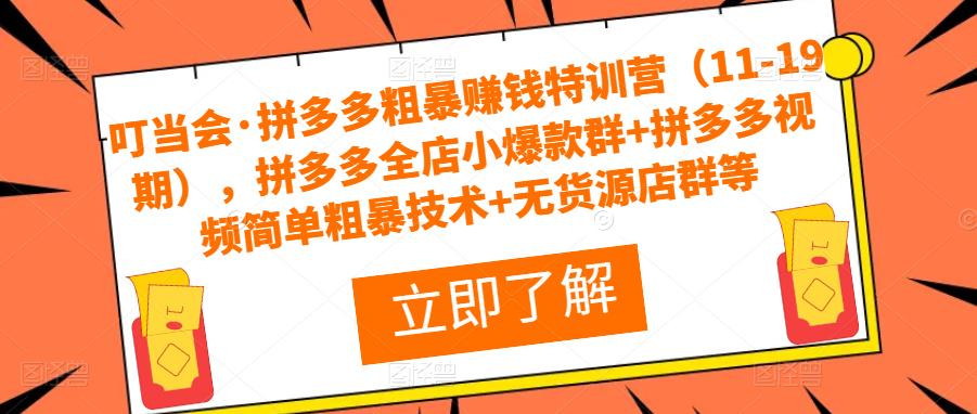 叮当会·拼多多粗暴赚钱特训营(11-19期),拼多多全店小爆款群+拼多多视频简单粗暴技术+无货源店群等-知乎者也