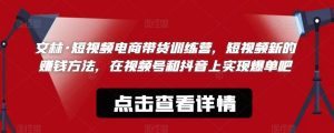 文林·短频视电商带训货练营,短视频的新赚钱方法,在视号频和抖音实上现爆单吧-知乎者也