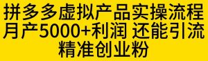 拼多多虚拟产品实操流程,月产5000+利润,还能引流精准创业粉【揭秘】-知乎者也