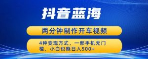 蓝海项目发布开车视频,两分钟一个作品,多种变现方式,一部手机无门槛小白也能日入500-知乎者也