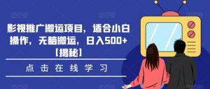 影视推广搬运项目，适合小白操作，无脑搬运，日入500+【揭秘】-知乎者也