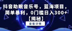 抖音助眠音乐号,蓝海项目,简单暴利,0门槛日入300+【揭秘】-知乎者也