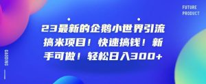 23最新的企鹅小世界引流搞米项目!快速搞钱!新手可做!轻松日入300+【揭秘】-知乎者也