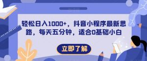 轻松日入1000+，抖音小程序最新思路，每天五分钟，适合0基础小白【揭秘】-知乎者也