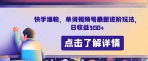快手爆粉,单词视频号最新进阶玩法,日收益500+【揭秘】-知乎者也