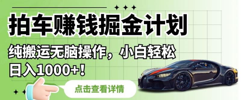 拍车赚钱掘金计划,纯搬运无脑操作,小白轻松日入1000+【揭秘】-知乎者也
