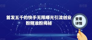 首发五千的快手无限曝光引流创业粉精准粉揭秘-知乎者也
