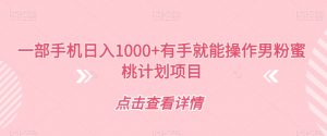 一部手机日入1000+有手就能操作男粉蜜桃计划项目【揭秘】-知乎者也