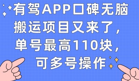 有驾APP口碑无脑搬运项目又来了，单号最高110块，可多号操作-知乎者也