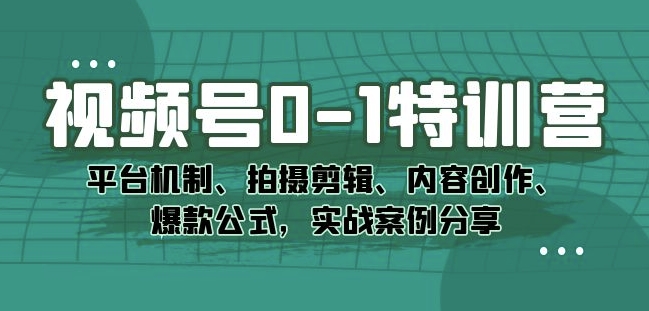视频号0-1特训营:平台机制、拍摄剪辑、内容创作、爆款公式,实战案例分享-知乎者也