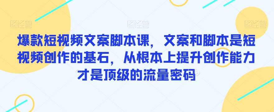 爆款短视频文案脚本课,文案和脚本是短视频创作的基石,从根本上提升创作能力才是顶级的流量密码-知乎者也