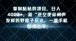 复制粘贴的项目,日入4000+,新“逆空使命“闷声发财的野路子玩法,一部手机即可上手-知乎者也
