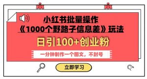 小红书批量操作《1000个野路子信息差》玩法,一分钟制作一个图文,不封号,日引100+创业粉-知乎者也