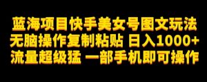 蓝海项目快手美女号图文玩法，无脑操作复制粘贴，日入1000+流量超级猛一部手机即可操作【揭秘】-知乎者也