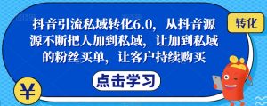 抖音引流私域转化6.0,从抖音源源不断把人加到私域,让加到私域的粉丝买单,让客户持续购买-知乎者也