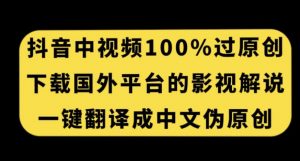 抖音中视频百分百过原创，下载国外平台的电影解说，一键翻译成中文获取收益-知乎者也