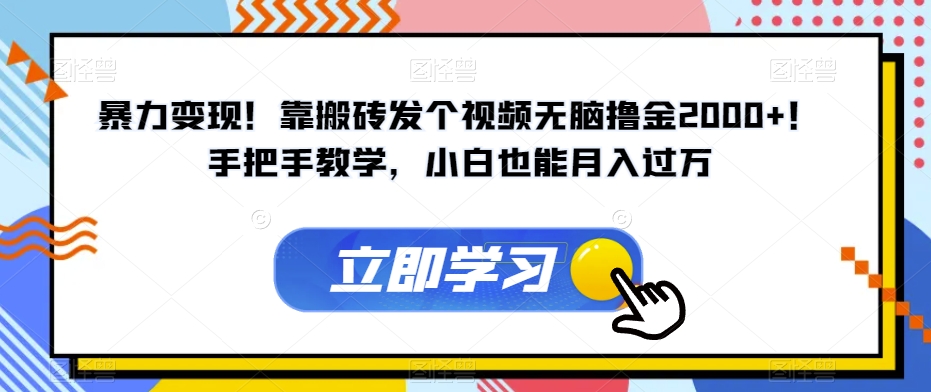 暴力变现!靠搬砖发个视频无脑撸金2000+!手把手教学,小白也能月入过万【揭秘】-知乎者也