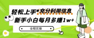 每月多赚1w+，新手小白如何充分利用信息赚钱，全程实操！【揭秘】-知乎者也