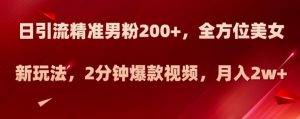 日引流精准男粉200+，全方位美女新玩法，2分钟爆款视频，月入2w+【揭秘】-知乎者也