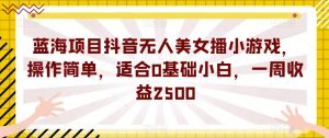 蓝海项目抖音无人美女播小游戏,操作简单,适合0基础小白,一周收益2500【揭秘】-知乎者也