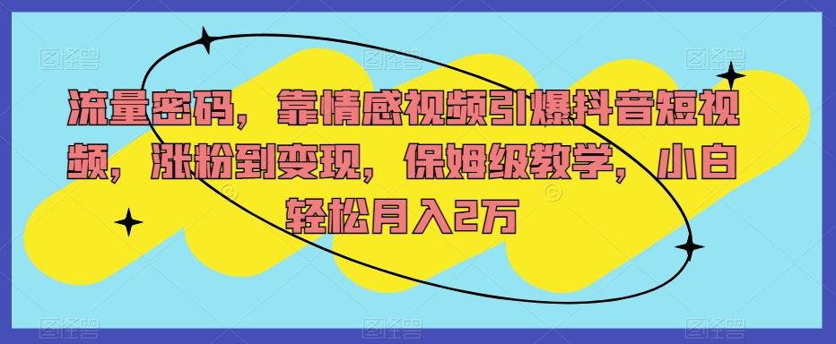 流量密码,靠情感视频引爆抖音短视频,涨粉到变现,保姆级教学,小白轻松月入2万【揭秘】-知乎者也