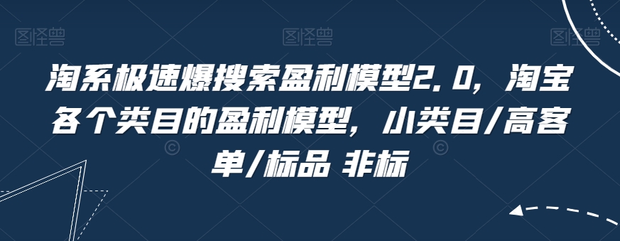 淘系极速爆搜索盈利模型2.0,淘宝各个类目的盈利模型,小类目/高客单/标品 非标-知乎者也