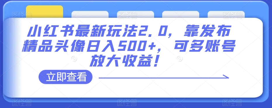 小红书最新玩法2.0,靠发布精品头像日入500+,可多账号放大收益!【揭秘】-知乎者也
