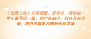 《觉醒之旅》文案模型,带着你,用你的一件小事写出一篇,用户有期待,对社会有价值,对自己有意义的短视频文案-知乎者也