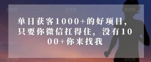 单日获客1000+的好项目，只要你微信扛得住，没有1000+你来找我【揭秘】-知乎者也
