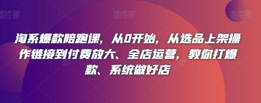 淘系爆款陪跑课,从0开始,从选品上架操作链接到付费放大、全店运营,教你打爆款、系统做好店-知乎者也