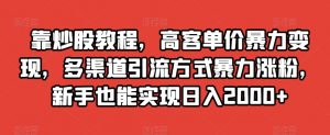 靠炒股教程，高客单价暴力变现，多渠道引流方式暴力涨粉，新手也能实现日入2000+【揭秘】-知乎者也