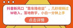 抖音新风口“靠车撸收益”，几秒视频过W收入，落地教学，小白一分钟上手【揭秘】-知乎者也