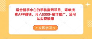 适合新手小白的手机搬砖项目，简单搜素APP赚钱，月入5000+稍作推广，还可以实现躺赚【揭秘】-知乎者也