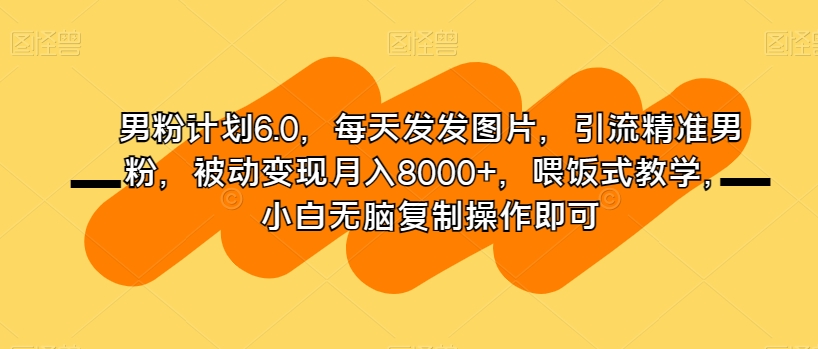 男粉计划6.0,每天发发图片,引流精准男粉,被动变现月入8000+,喂饭式教学,小白无脑复制操作即可-知乎者也