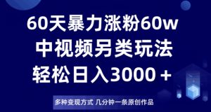 60天暴力涨粉60W，中视频另类玩法，日入3000＋，几分钟一条原创作品多种变现方式-知乎者也