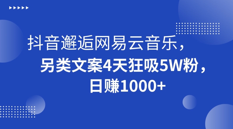 抖音邂逅网易云音乐,另类文案4天狂吸5W粉,日赚1000+【揭秘】-知乎者也