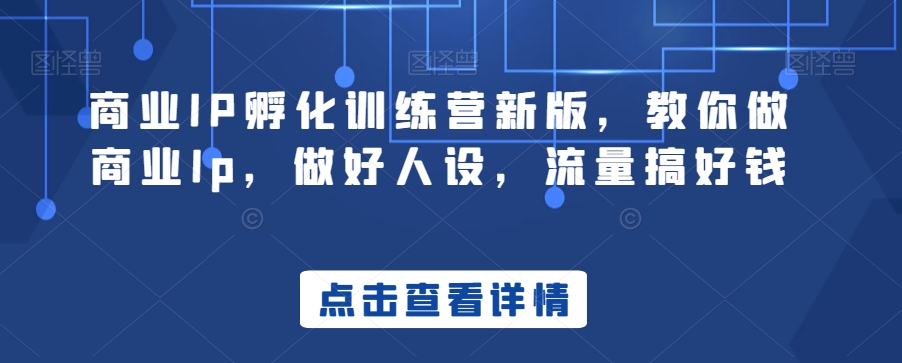 商业IP孵化训练营新版,教你做商业Ip,做好人设,流量搞好钱-知乎者也