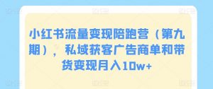 小红书流量变现陪跑营(第九期),私域获客广告商单和带货变现月入10w+-知乎者也